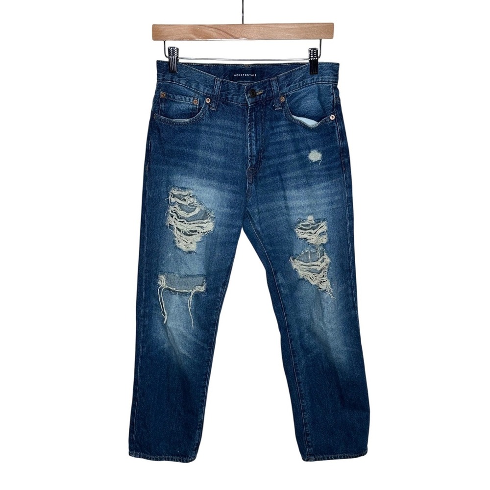 Aeropostale Mens Relaxed Fit Jeans Size 27/28 Blue Denim Distressed Medium Wash